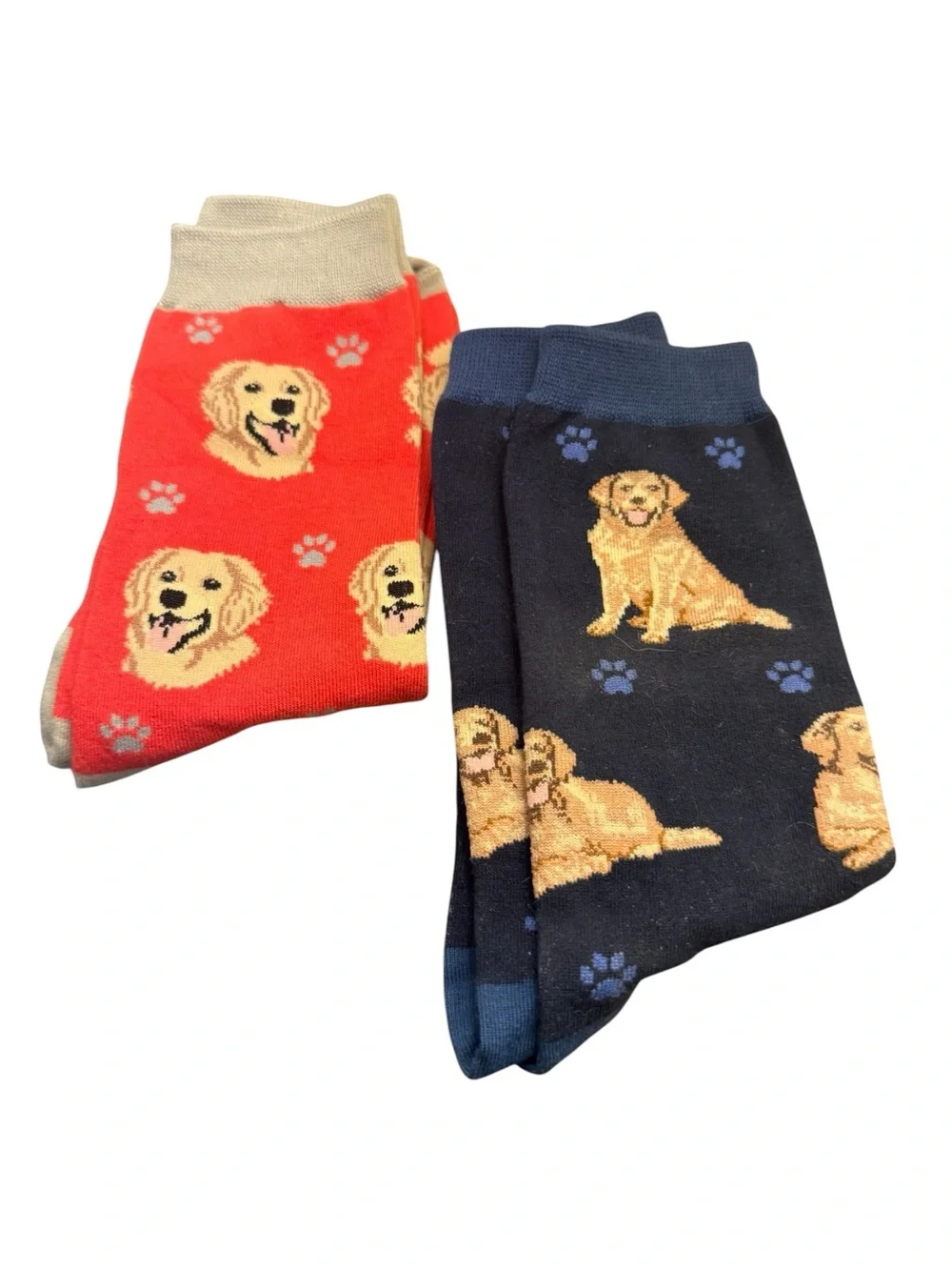 NWOT Set of 2 Golden Retriever Crew Socks - Red & Navy Dog Pattern